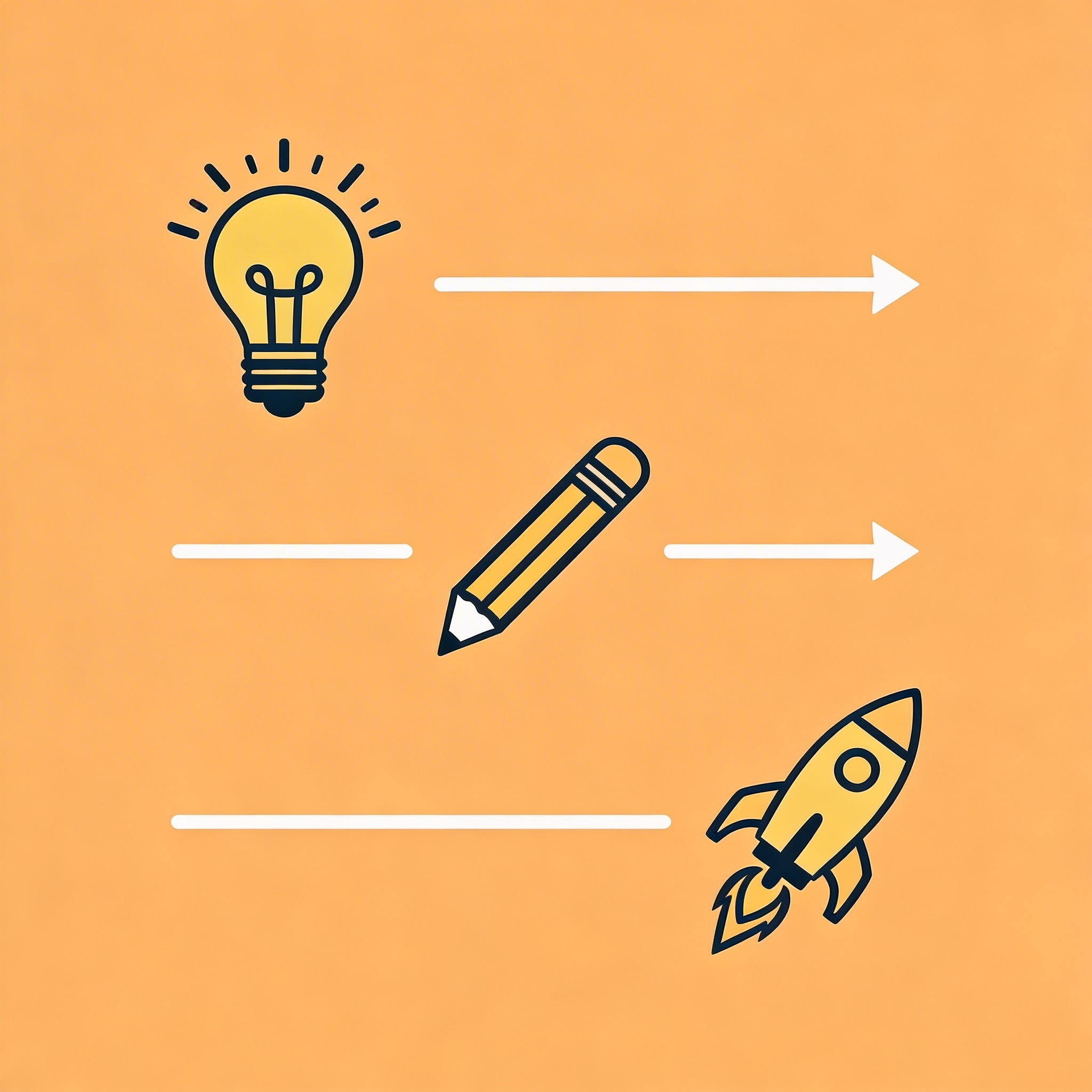 Three-step process showing app idea leading to planning leading to execution
